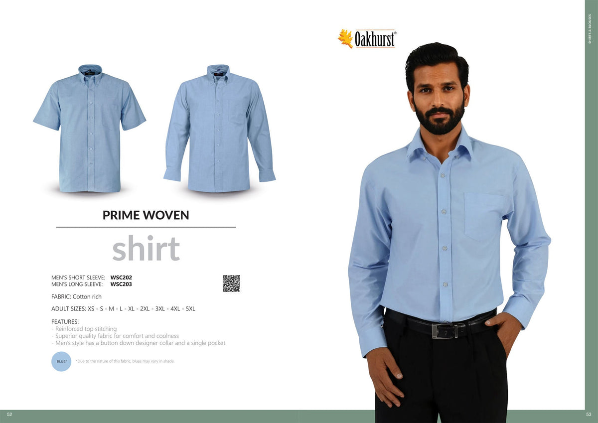 Prime Woven Shirt Long Sleeve - Sky Blue - End Of Range