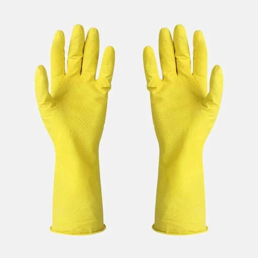 Yellow Household Gloves With Flock Line