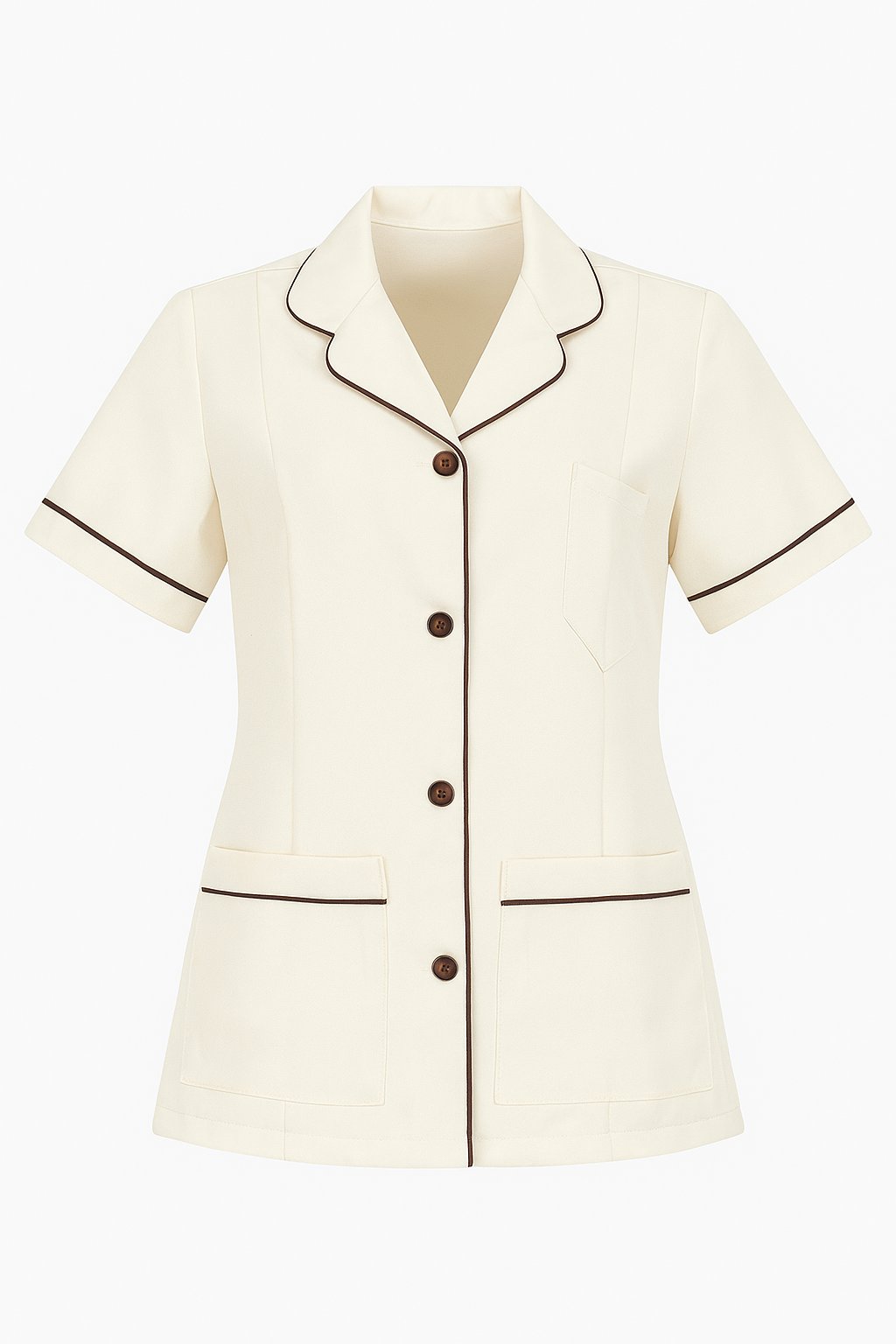 Nurses Blouses Front Buttons - Cream & Choc