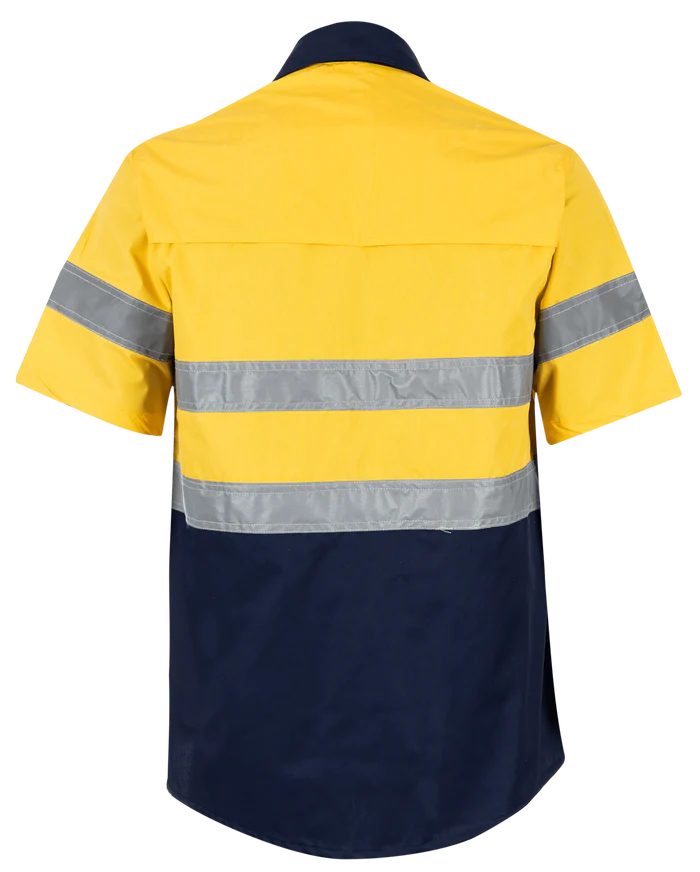 Navy/Yellow Hi - Vis Shirt 100% Cotton Short Sleeve