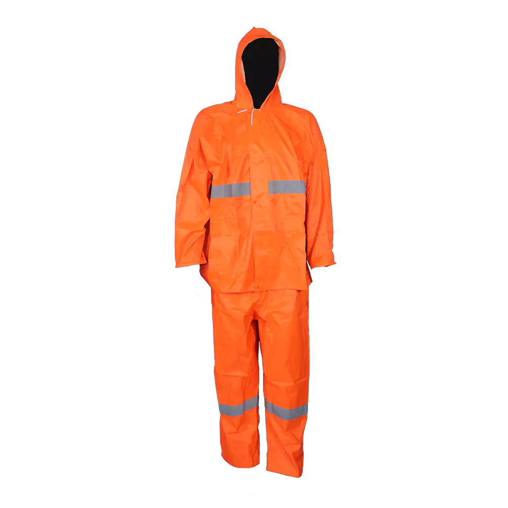 PVC Rubberised Rain Suit Orange With Reflective Tape