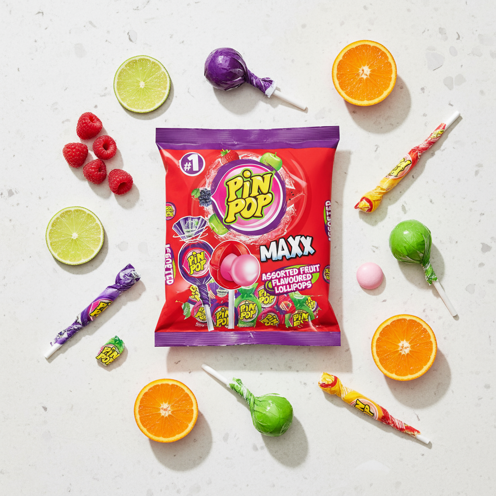 Pin Pop Maxx Assorted Lollipops 48’s