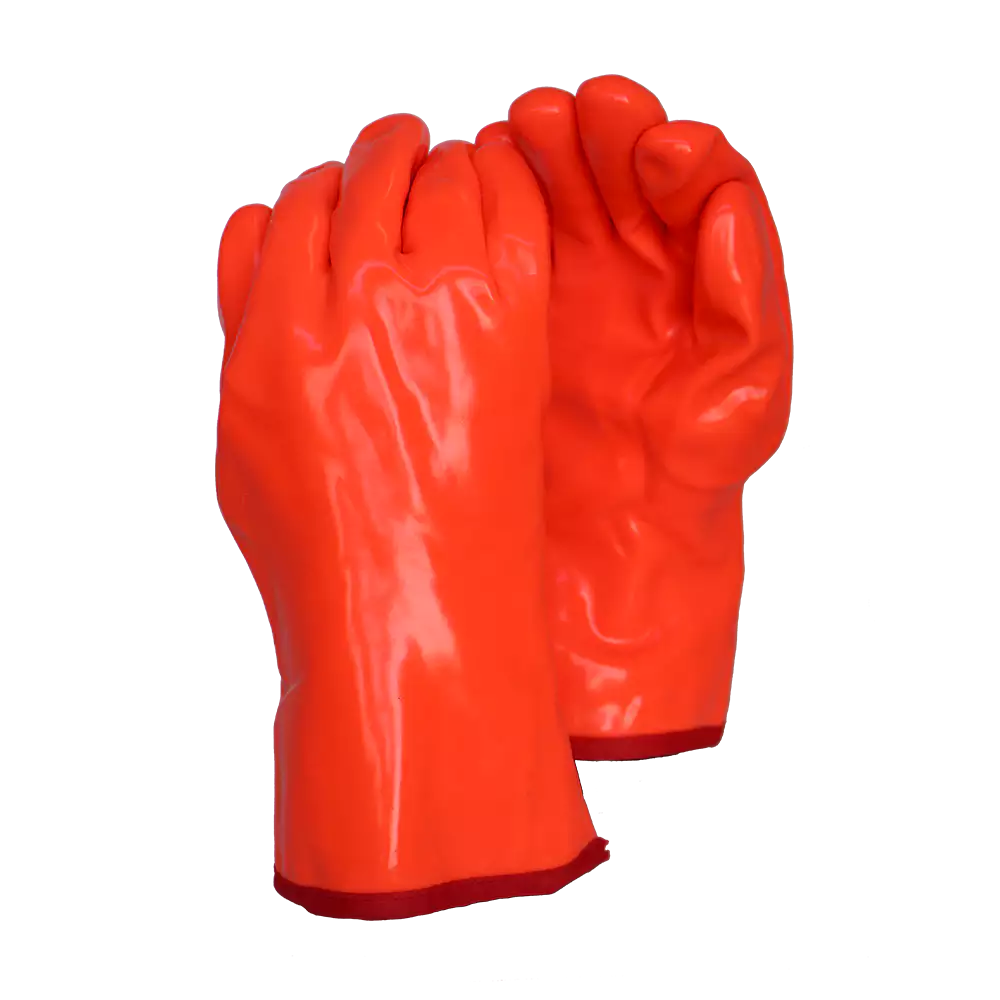 Orange PVC Freezer Glove 30cm Open Cuff, Sandy Palm, Hiviz