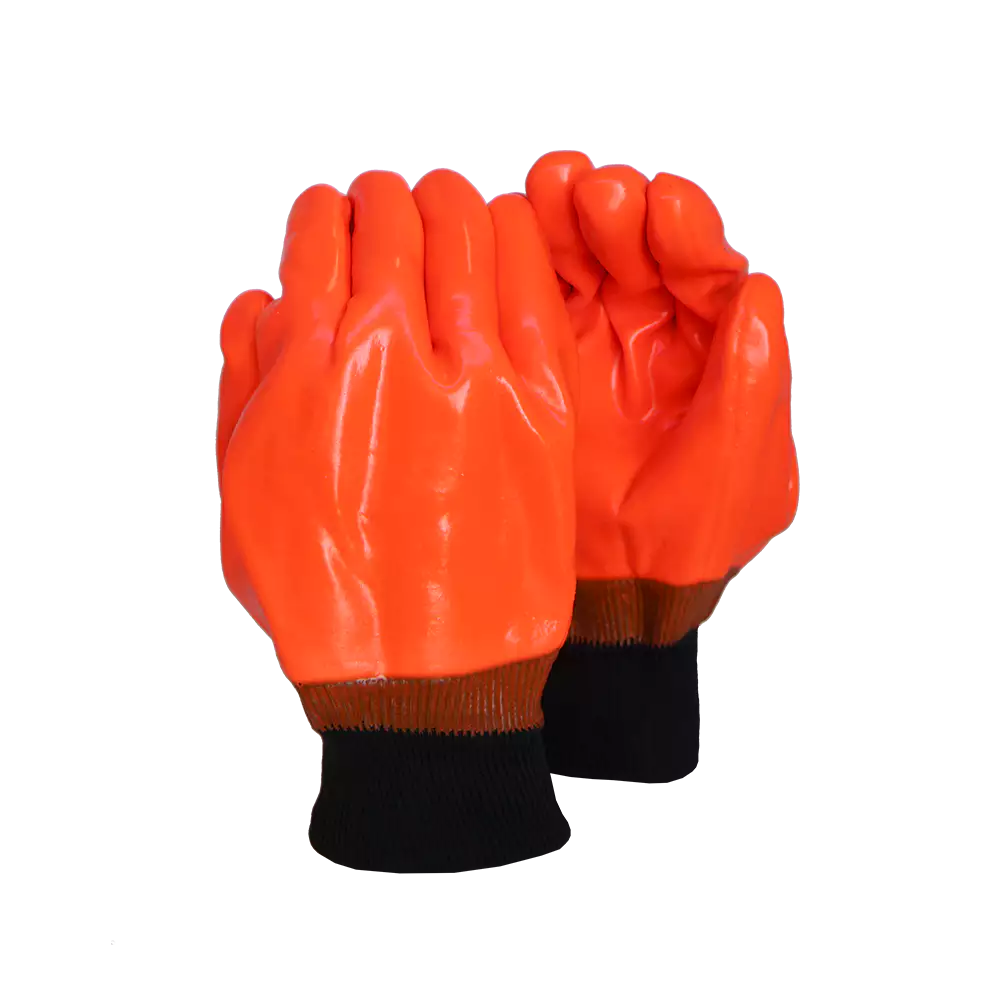 Orange PVC Freezer Glove Knit Wrist, Hiviz
