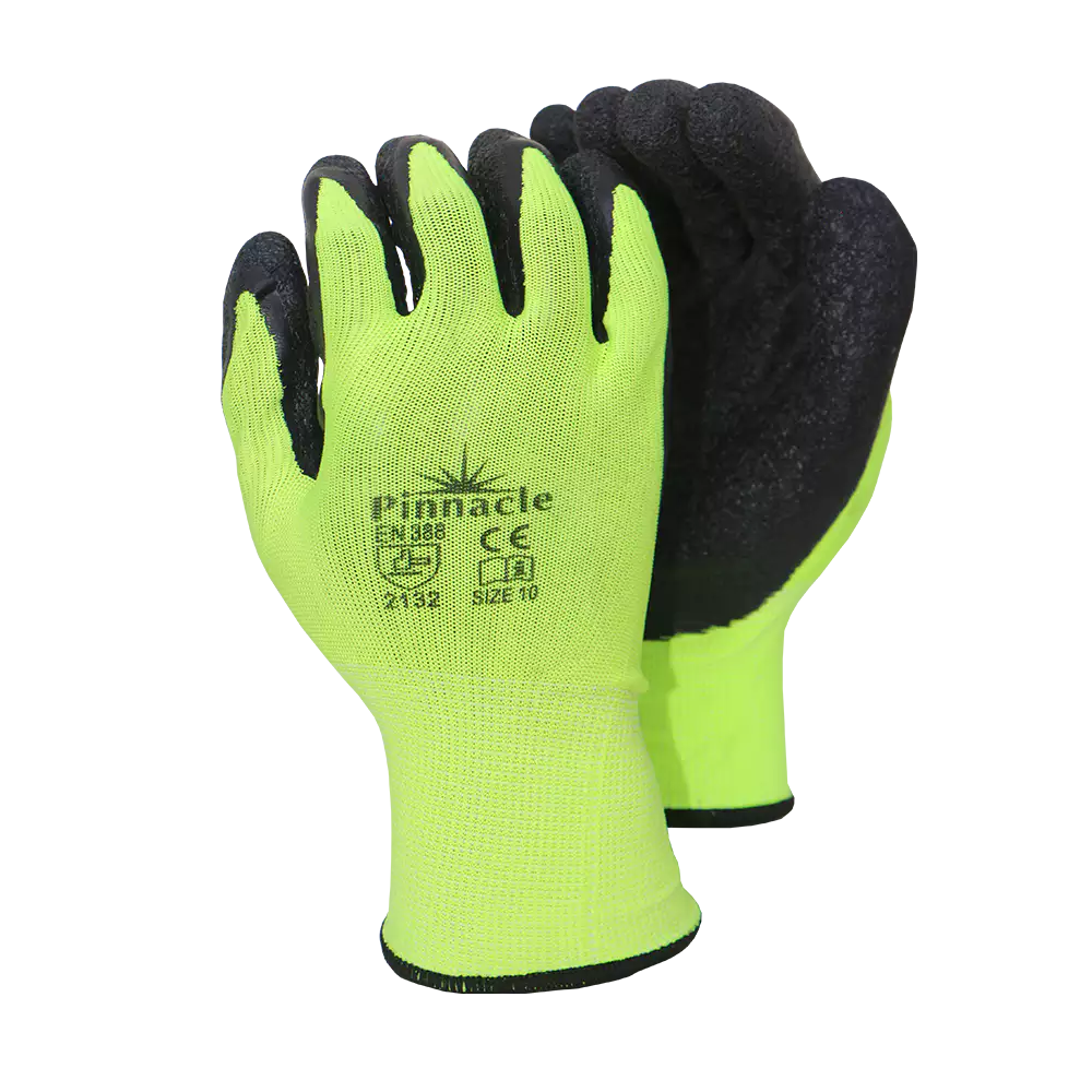 Proflex Tough 13g Lime Nylon Shell, Black Latex, Crinkle Palm Coat Glove
