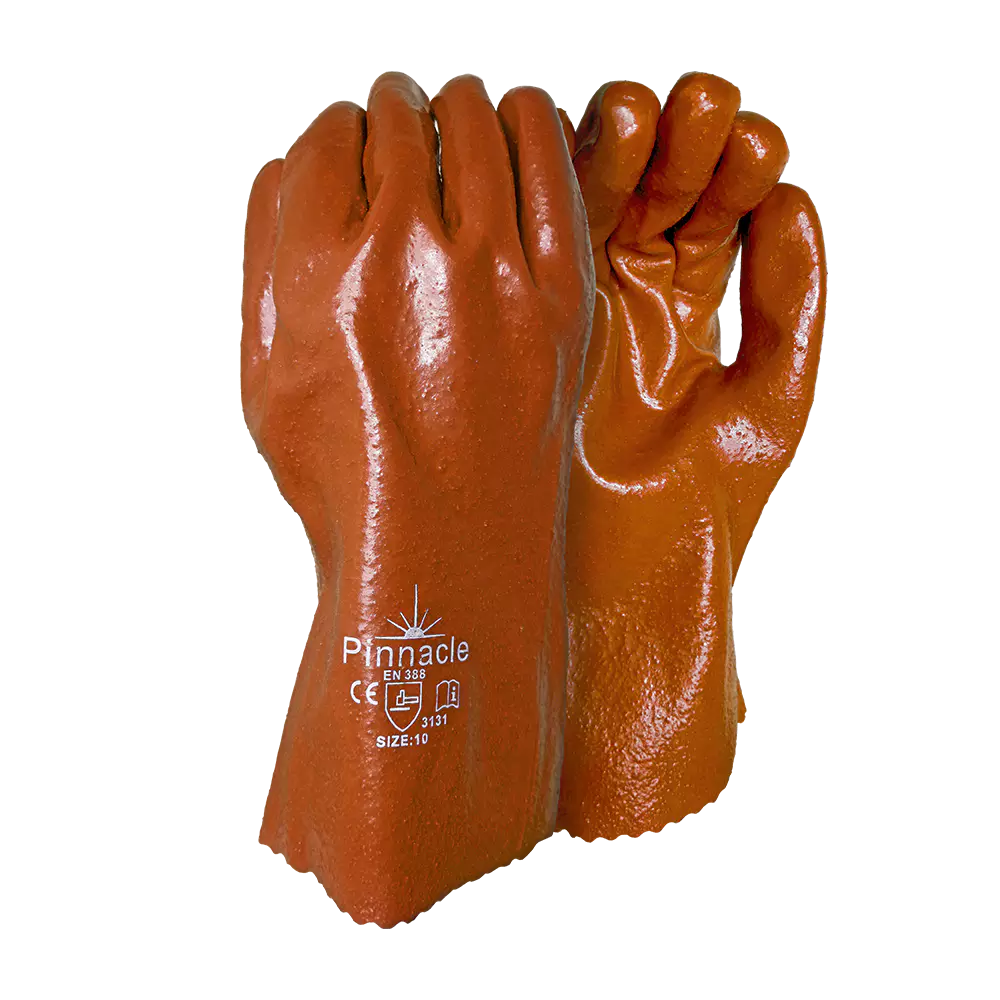 PVC Brown Glove Rough Palm Open Cuff 30cm