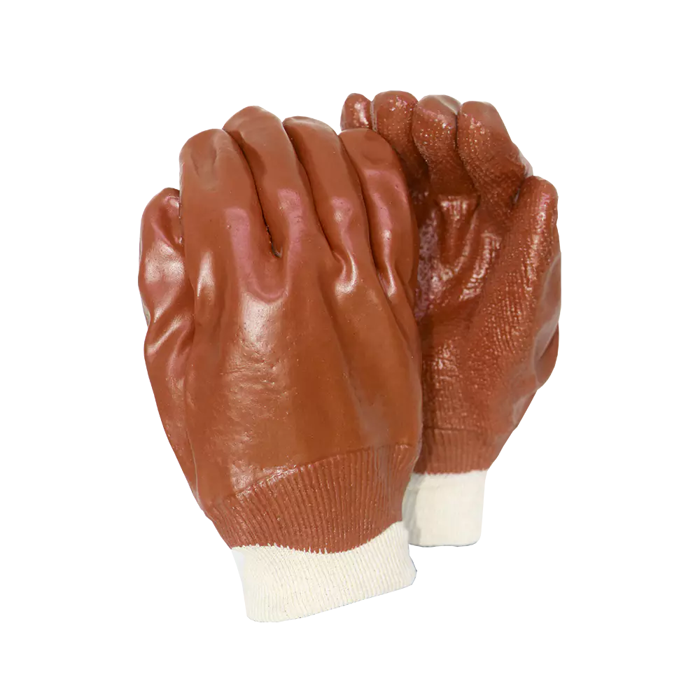 Brown PVC Abrasion Glove Knit Wrist