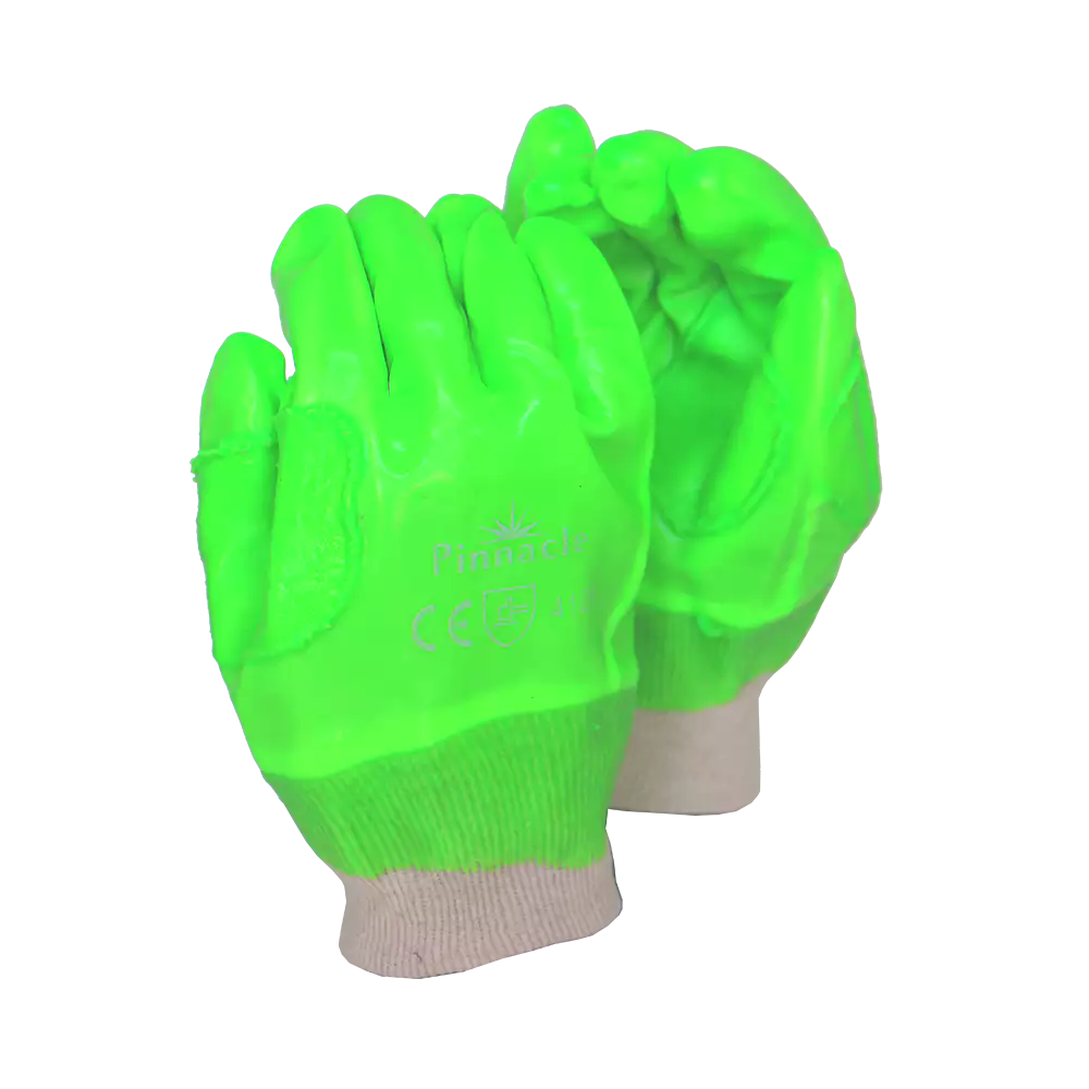 Lime Green PVC Glove Knit Wrist, Reinforced