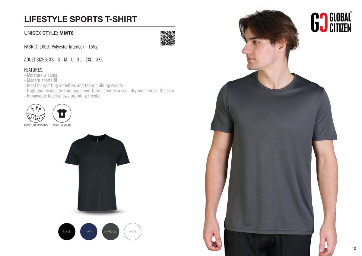 Unisex Lifestyle Sports T - Shirt - Charcoal - While Stocks Last