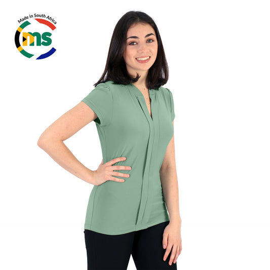 Emma Blouse - Short Sleeve - Sage Green - End Of Range