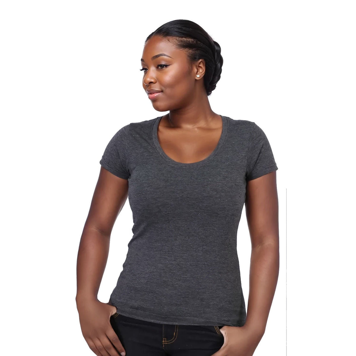 Ladies' 150g Fashion Fit T - Shirt - Graphite Melange - End Of Range
