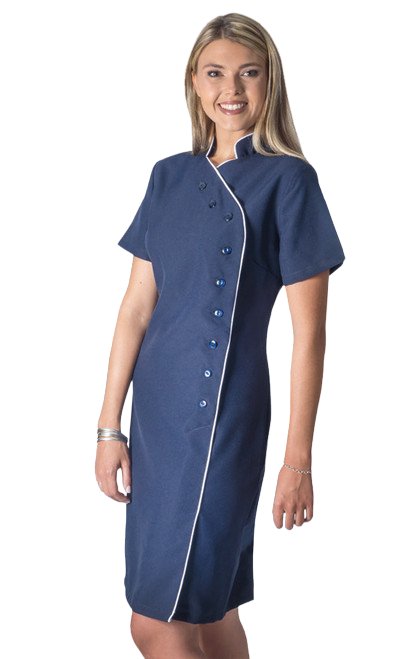 Nurses Dress Navy Side Buttons