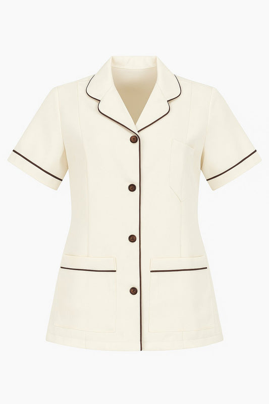 Nurses Blouses Front Buttons - Cream & Choc