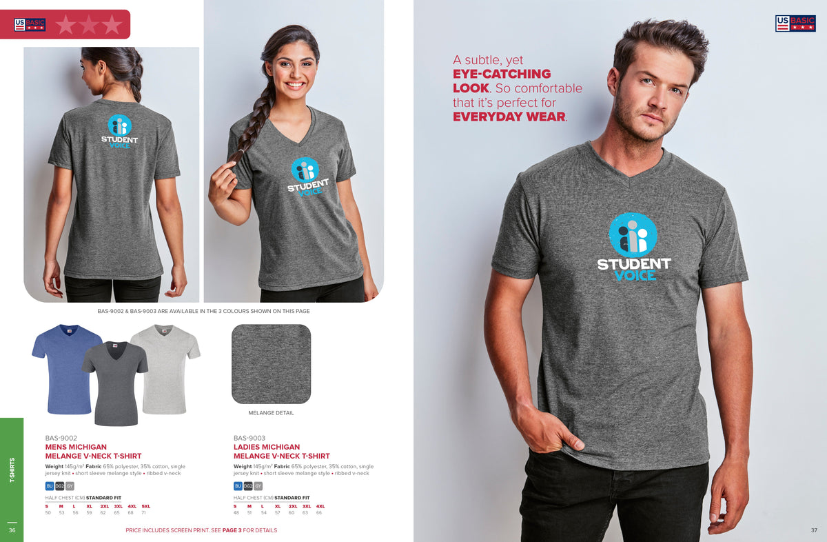 Mens Michigan Melange V - Neck T - Shirt