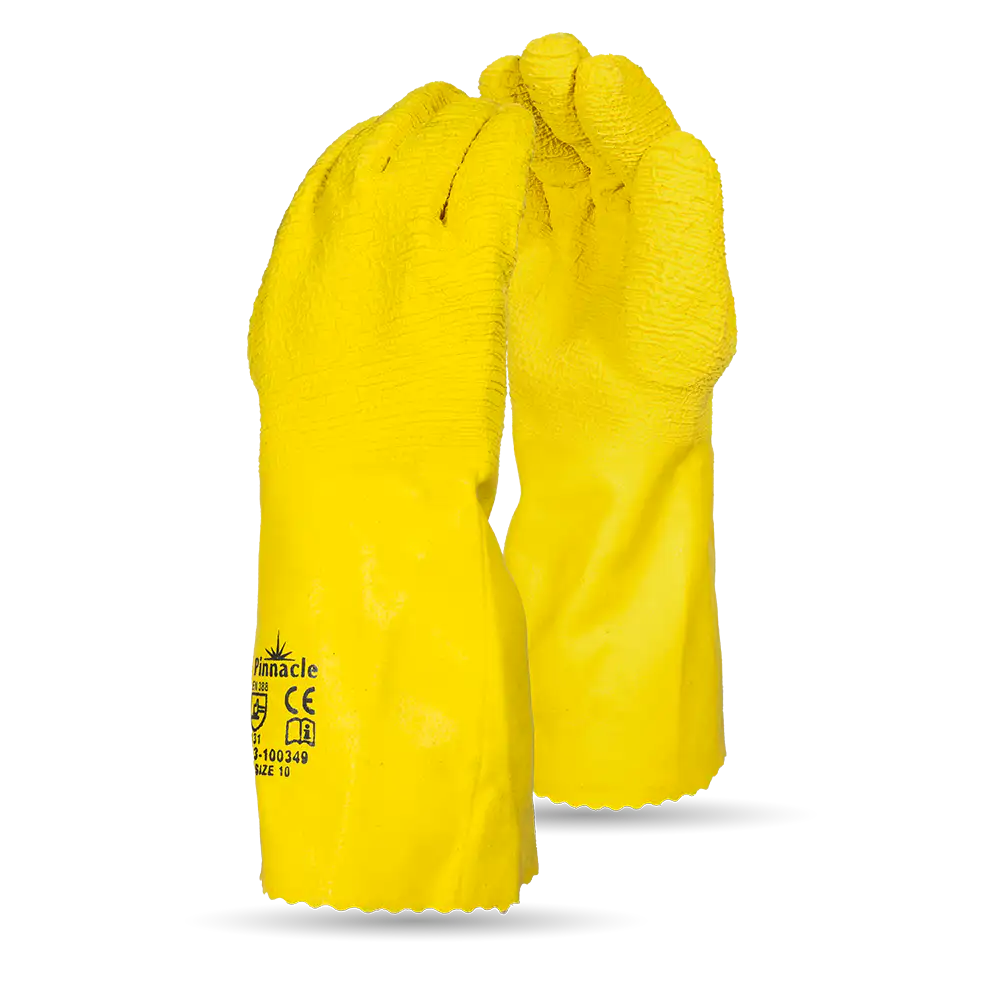 Comarex Yellow Latex Full Dip Crinkle Glove, Fleece Lining, 35cm Open Cuff