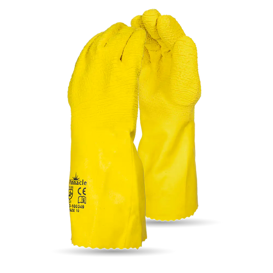 Comarex Yellow Latex Full Dip Crinkle Glove, Fleece Lining, 35cm Open Cuff