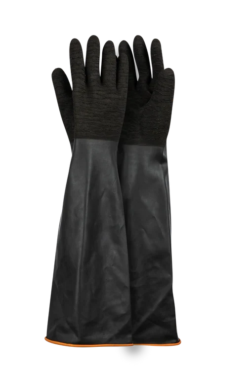 Black Industrial Rubber Glove Rough Palm 55Cm