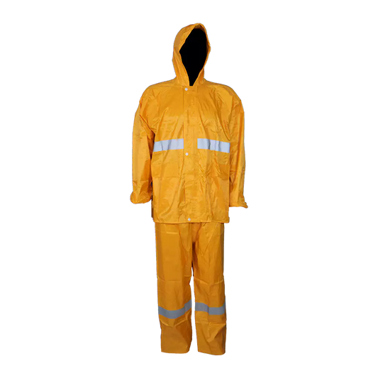 PVC Rubberised Rain Suit Yellow With Reflective Tape