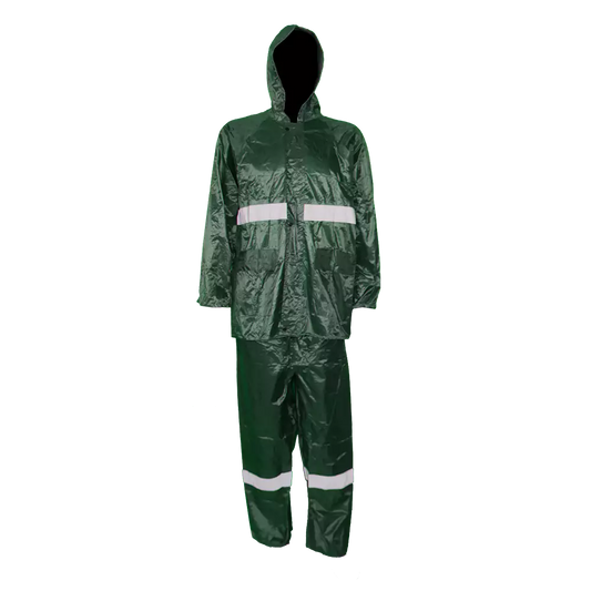 PVC Rubberised Rain Suit Olive Green With Reflective Tape