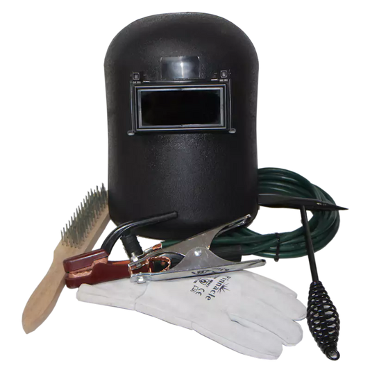 6 Piece Welding Kit 160A (cable Set, Chrome Leather Glove, Flip Front Helmet, Chipping Hammer, Brush)