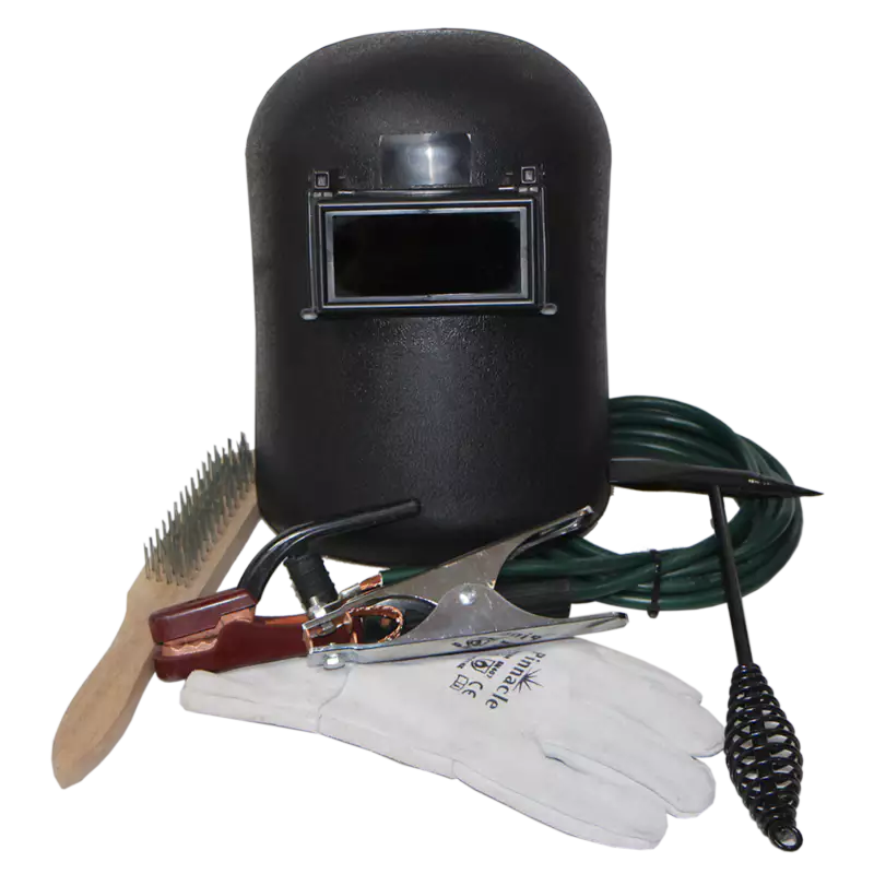 6 Piece Welding Kit 250A (cable Set, Chrome Leather Glove, Flip Front Helmet, Chipping Hammer, Brush)