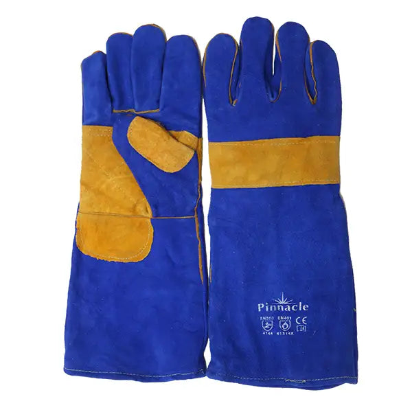 Blue Lined Yellow Palm Welding Glove, Kevlar Stitch, Elbow Length 8"