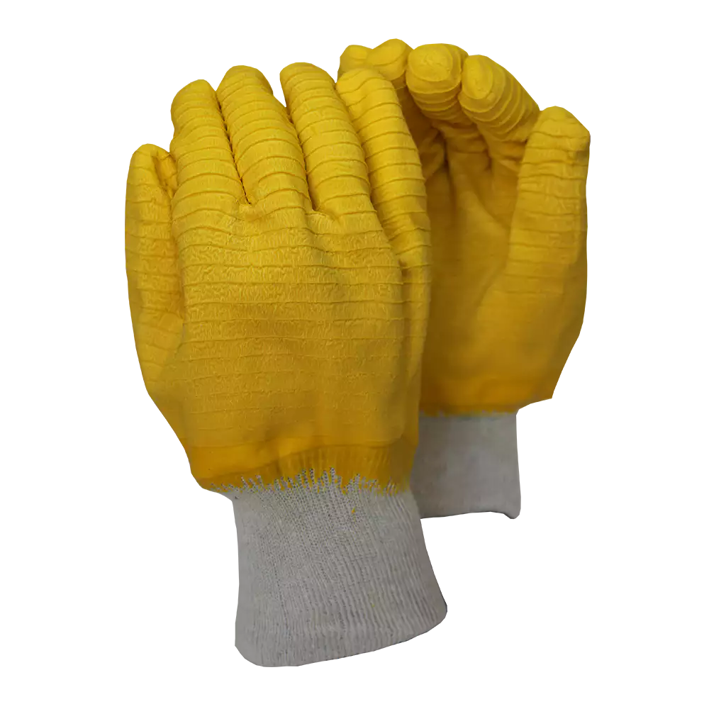 Comarex, Yellow Latex Full Dip Crinkle Glove, Knit Cuff