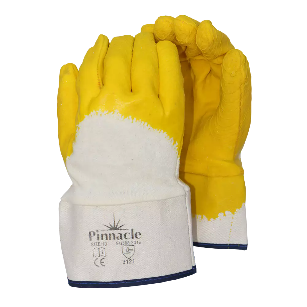 Comarex, Yellow Latex 3/4 Dip Crinkle Glove, Safe Cuff