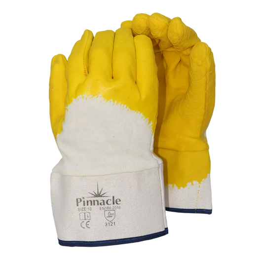 Comarex, Yellow Latex 3/4 Dip Crinkle Glove, Safe Cuff