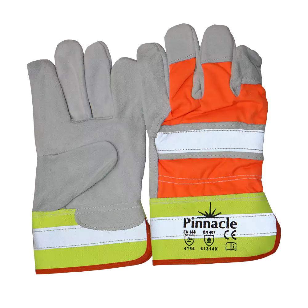 Hiviz Chrome Leather Glove With Reflective Tape