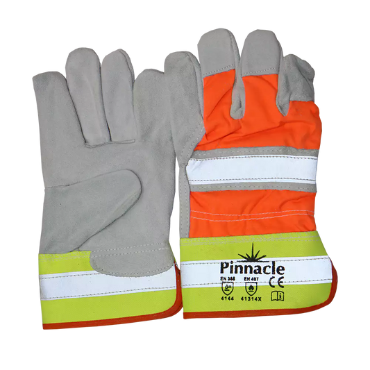 Hiviz Chrome Leather Glove With Reflective Tape