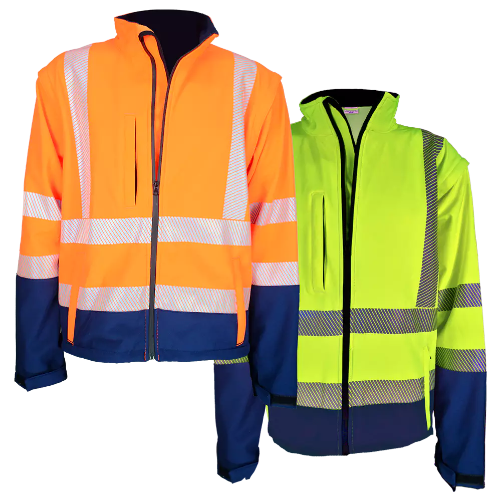 Lime / Navy 2 Tone Softshell Jacket, Zip - off Sleeve