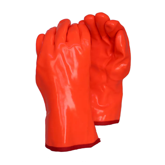 Orange PVC Freezer Glove 30cm Open Cuff, Sandy Palm, Hiviz