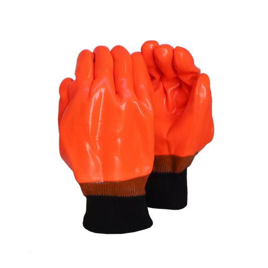 Orange PVC Freezer Glove Knit Wrist, Hiviz