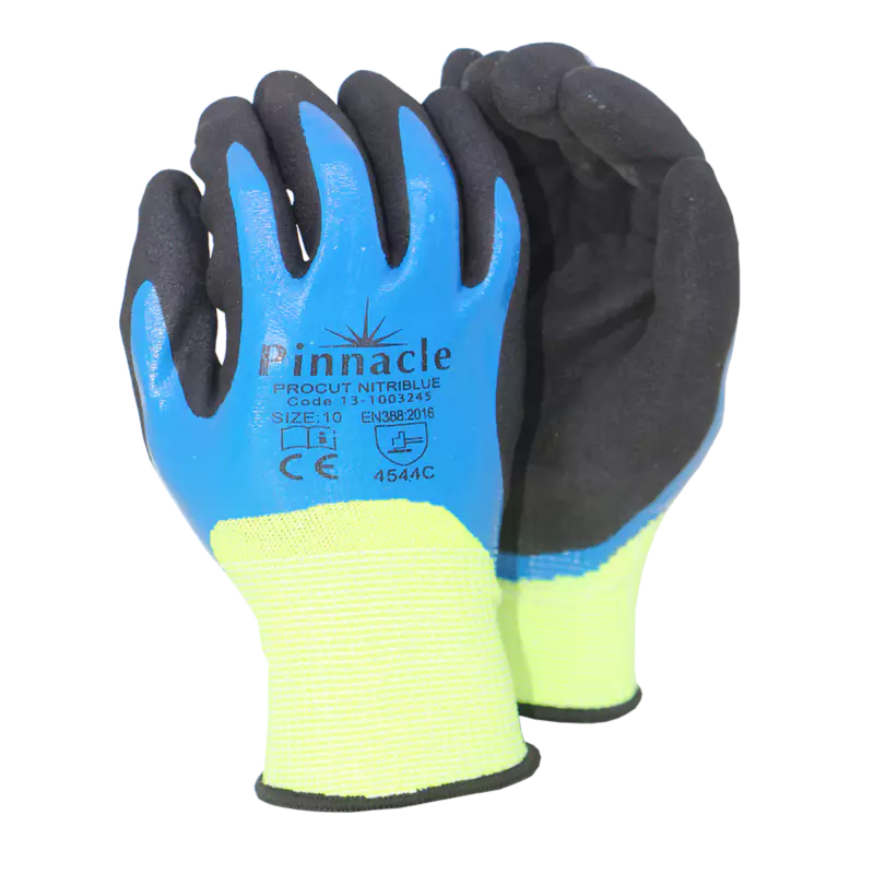 Procut Nitriblue 13g Hppe,glassfiber & Spandex Liner,nitrile Double Coated,sandy palm,LV5