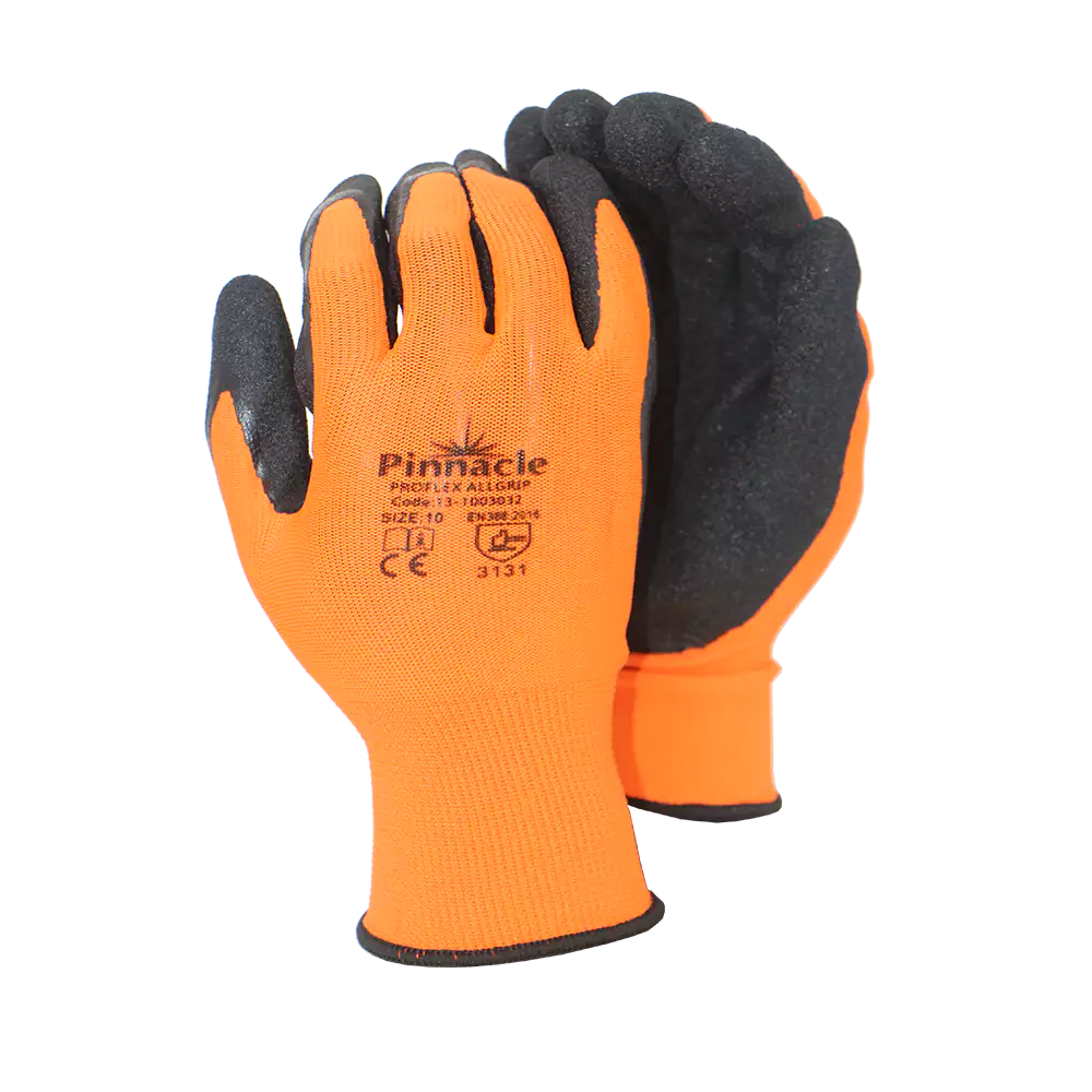 Proflex Allgrip 13g Orange Nylon Shell, Latex Micro Foam, Sandy Palm Coat Glove