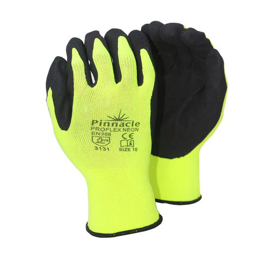 Proflex Neon 13g Lime Nylon Shell, Black Nitrile, Sandy Palm Coat Glove