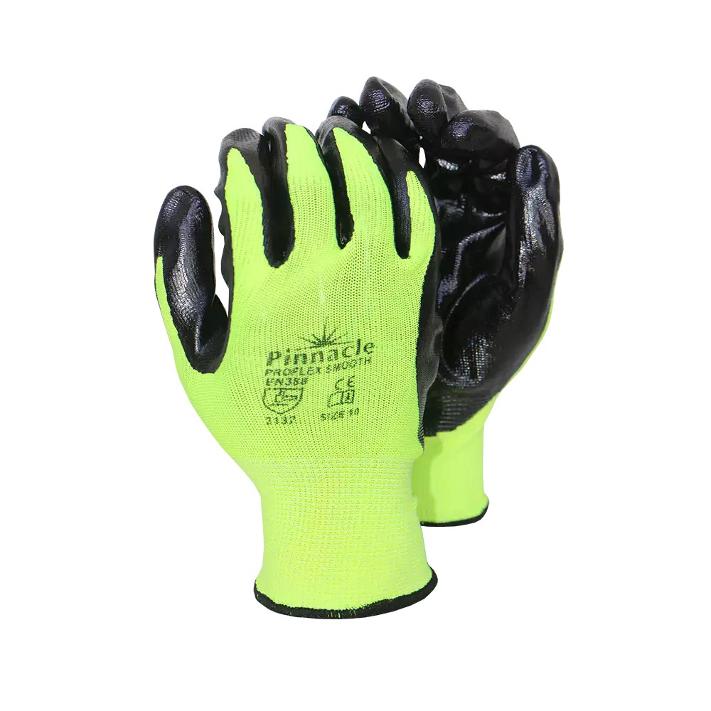 Proflex Smooth 13g Lime Nylon Shell, Black Nitrile, Smooth Palm Coat Glove