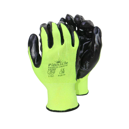 Proflex Smooth 13g Lime Nylon Shell, Black Nitrile, Smooth Palm Coat Glove