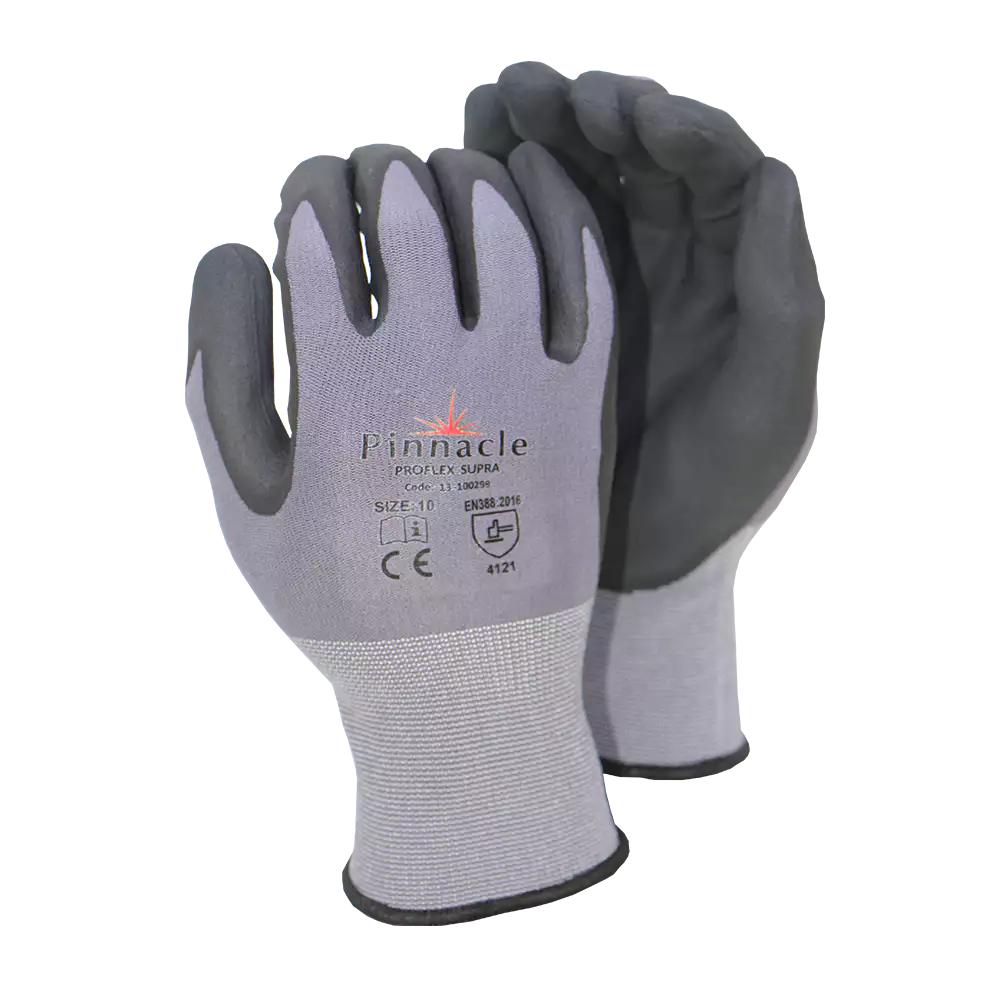 Proflex Supra 15g Grey Nylon/spandex Shell, Micro Foam Nitrile, Sandy Palm Coat Glove