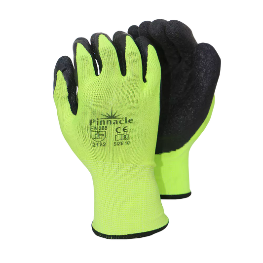 Proflex Tough 13g Lime Nylon Shell, Black Latex, Crinkle Palm Coat Glove
