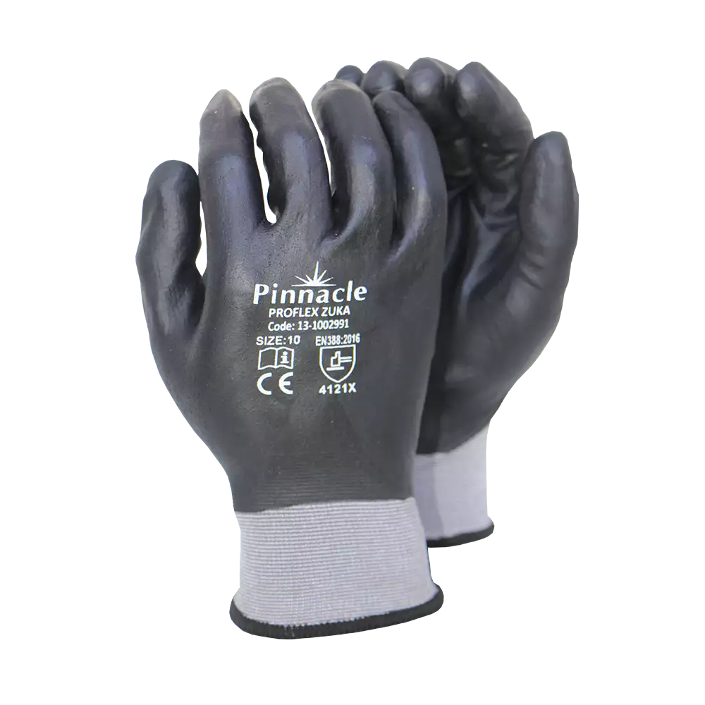 Proflex Zuka 15g Grey Nylon/spandex Shell, Micro Foam Nitrile, Sandy Full Coat Glove