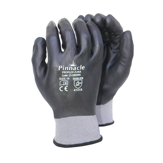 Proflex Zuka 15g Grey Nylon/spandex Shell, Micro Foam Nitrile, Sandy Full Coat Glove
