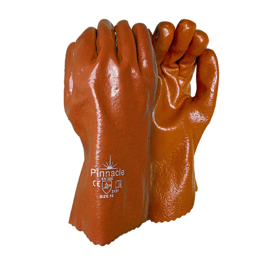 PVC Brown Glove Rough Palm Open Cuff 30cm