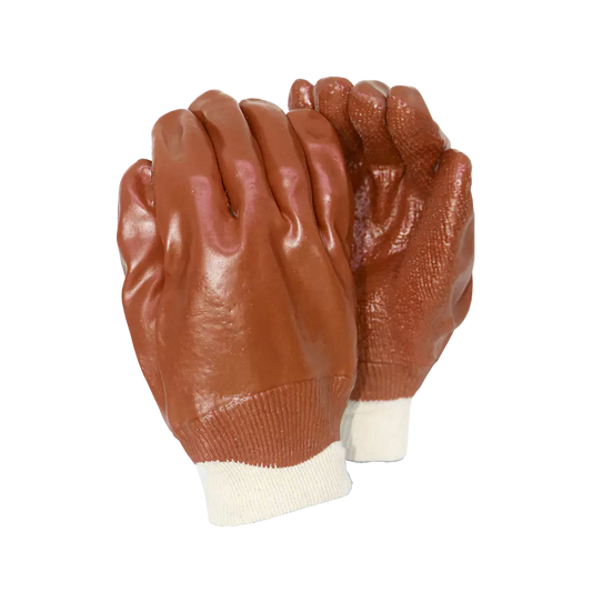 PVC Brown Glove Rough Palm Knit Wrist