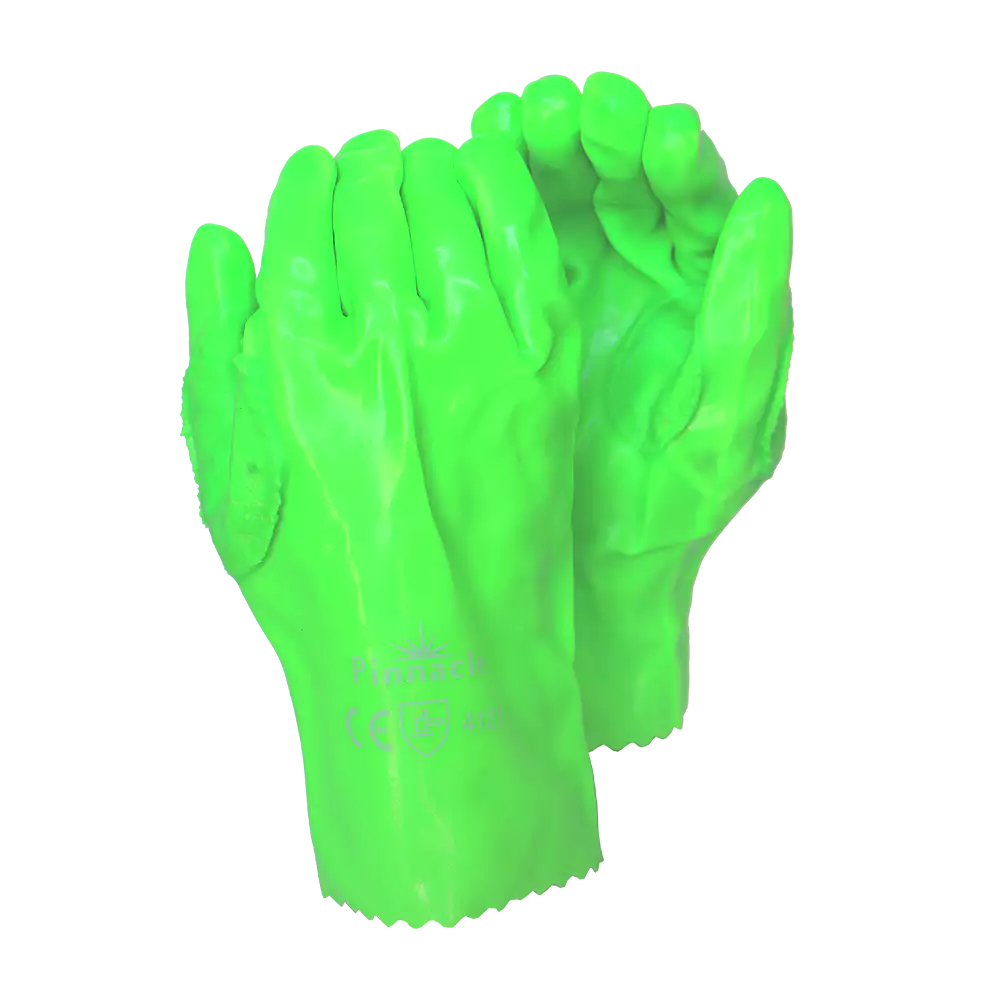 Lime Green PVC Glove Open Cuff 35cm, Reinforced