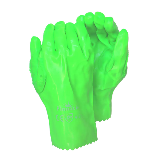 Lime Green PVC Glove Open Cuff 35cm, Reinforced