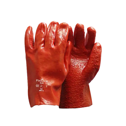 PVC Red Rough Palm Heavy Duty Glove, Open Cuff 27cm