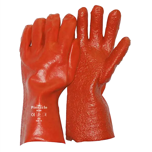 PVC Red Rough Palm Heavy Duty Glove, Open Cuff 35cm