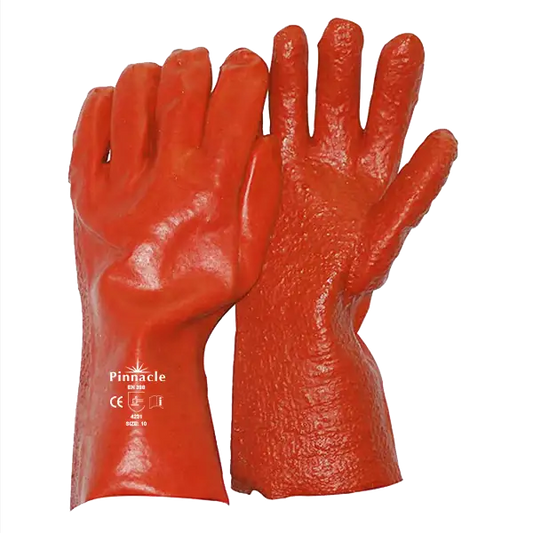 PVC Red Rough Palm Heavy Duty Glove, Open Cuff 35cm